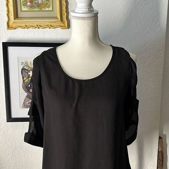 BCX Size Small Black Sheer Blouse - Picture 2 of 4